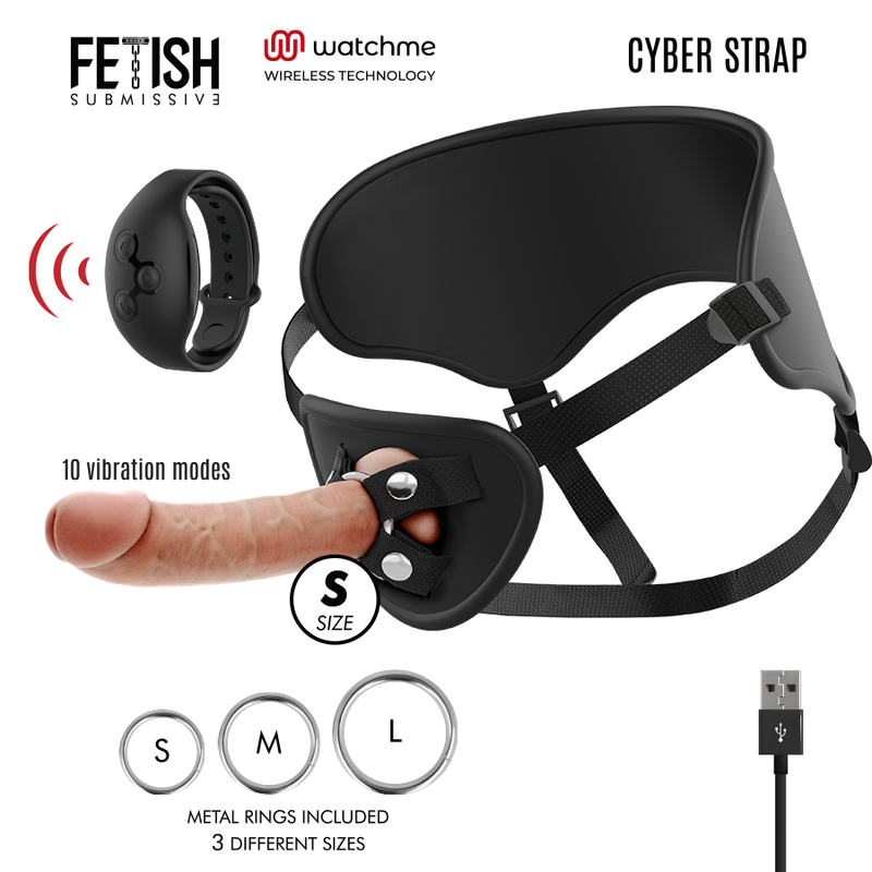 Fetish Submissive-Cyberstrap Harness mit Dildo in doppelter Dichte
