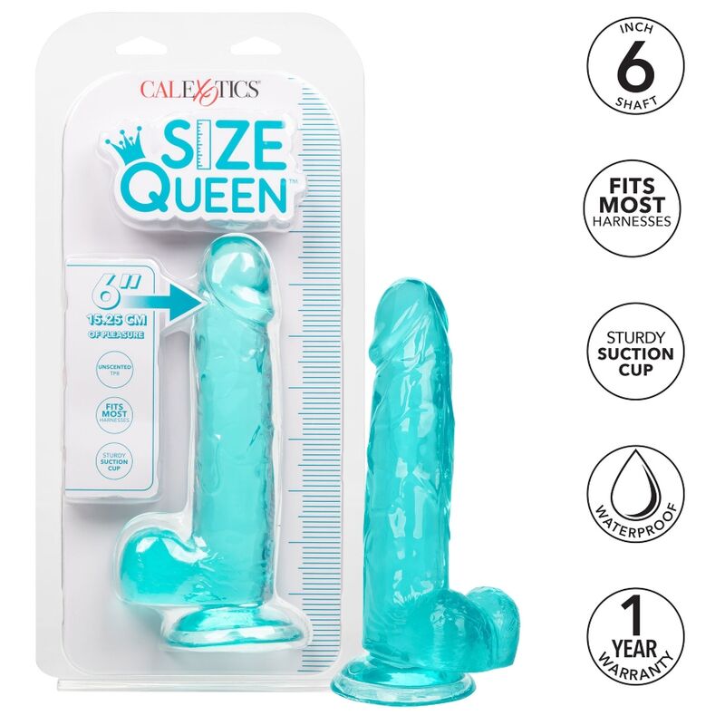 Calexotics-Size Queen Dildo Blue 15.3 cm-TPR, Wasserdicht, Saugnapf · Vibratoren (Bild 6)