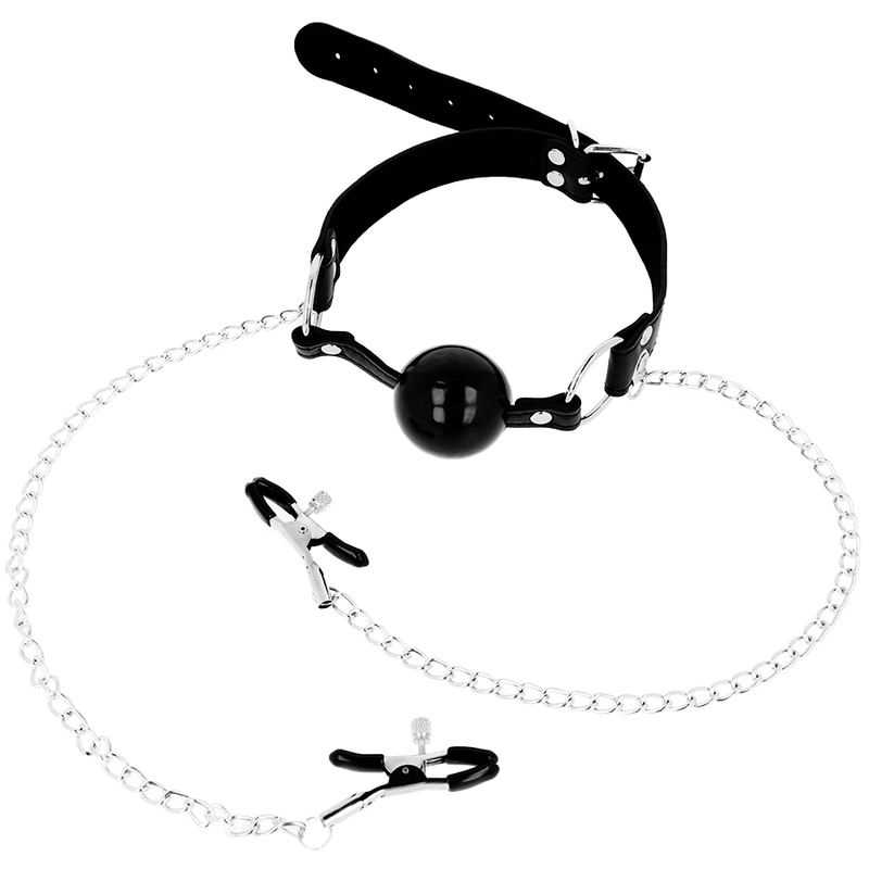 Ohmama Fetish-Fetish Ball Gag Schwarz mit Nippelklemmen-Metall · Sextoys