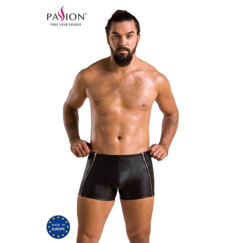 Passion-049 Short Schwarz Mat, ökologische Haut · Herrenunterwäsche