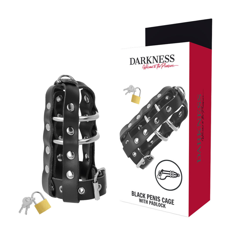 Darkness Bondage-Keuschheit Käfig aus veganem Leder mit Schloss · Sextoys