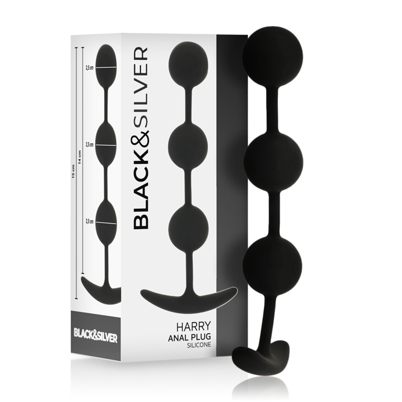 Black&silver-Harry Analkette 3 Kugeln Silikon 14 cm