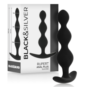 Black&silver-Rupert Kette von Analkugeln 10 cm-Silikon, Wasserdicht · Sextoys (Bild 5)