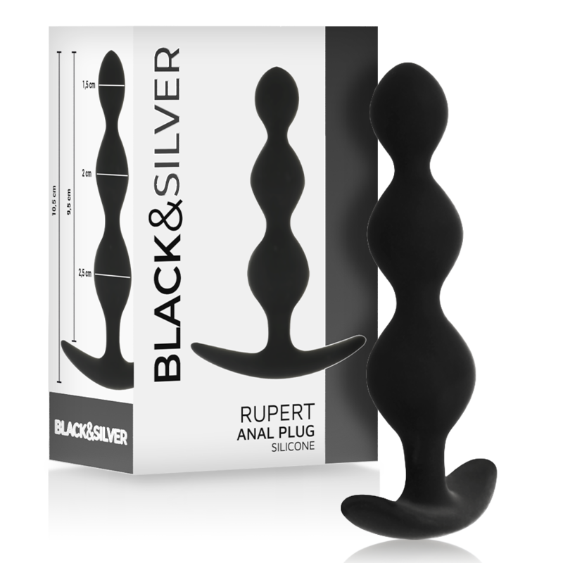 Black&silver-Rupert Kette von Analkugeln 10 cm-Silikon, Wasserdicht · Sextoys (Bild 5)
