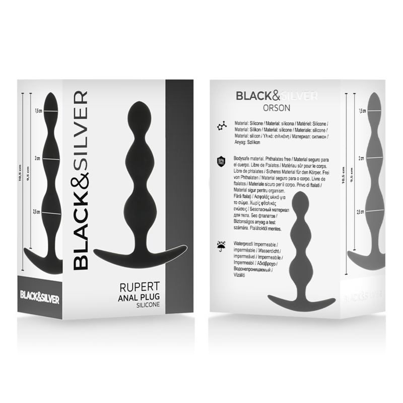 Black&silver-Rupert Kette von Analkugeln 10 cm-Silikon, Wasserdicht · Sextoys (Bild 2)