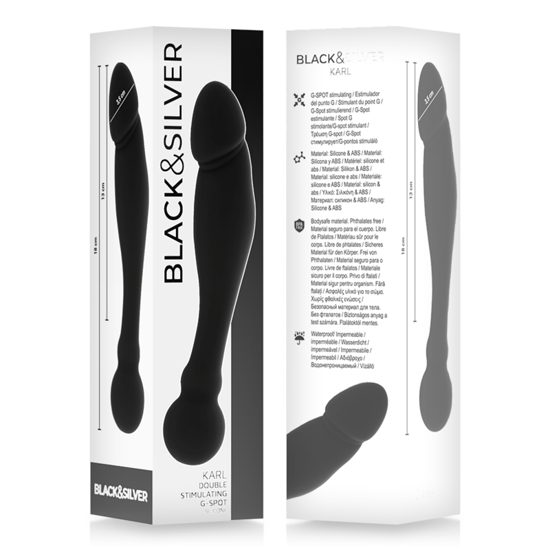 Black&silver-Karl Dildo Stimulator Punkt G 18 cm-Silikon · Sextoys (Bild 2)