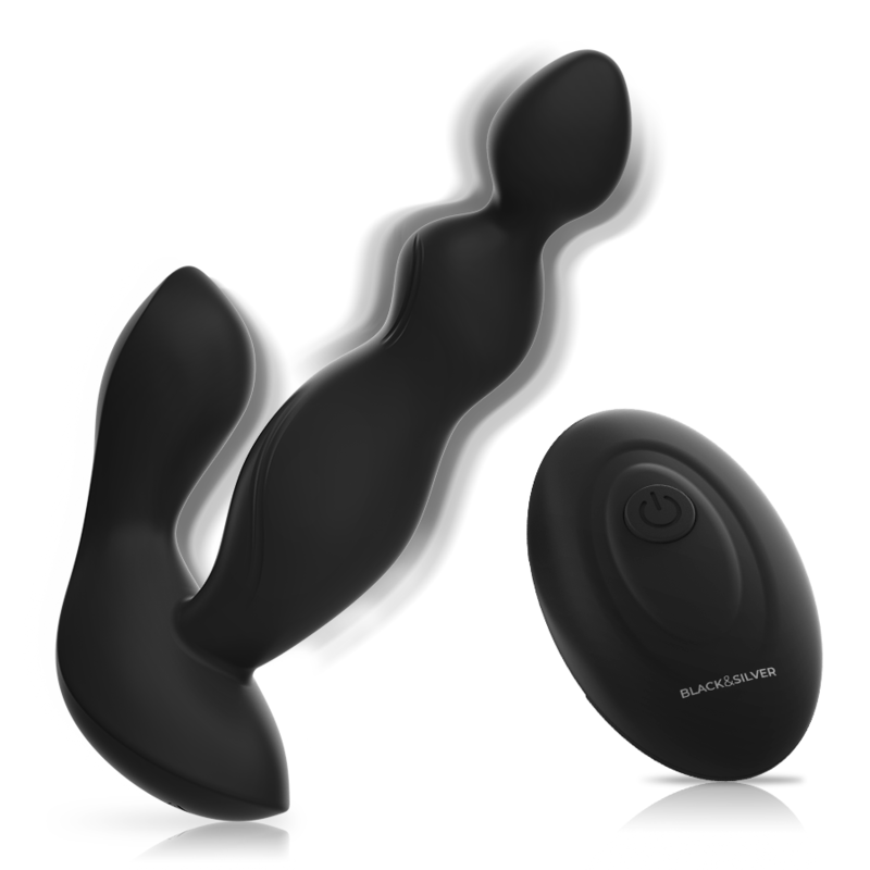 Black&silver-Cora Analplug aus Silikon mit Fernbedienung