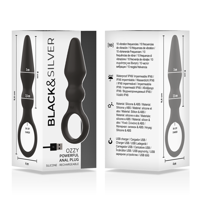 Black&silver-Ozzy Vibrator Analplug in Silikon · Vibratoren (Bild 2)