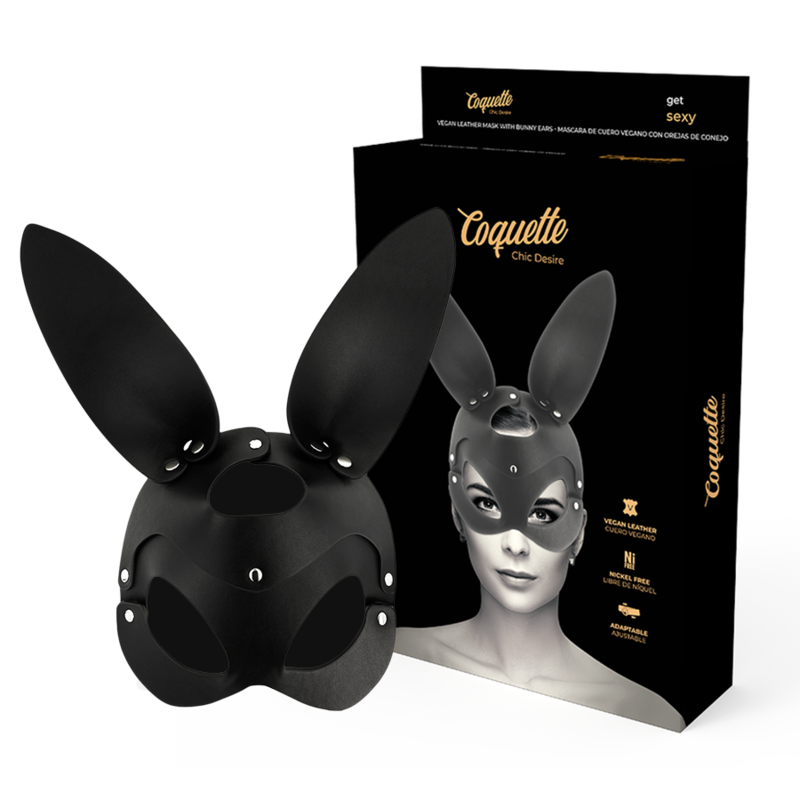 Coquette Accessories-Maske aus veganem Leder mit Häschenohren
