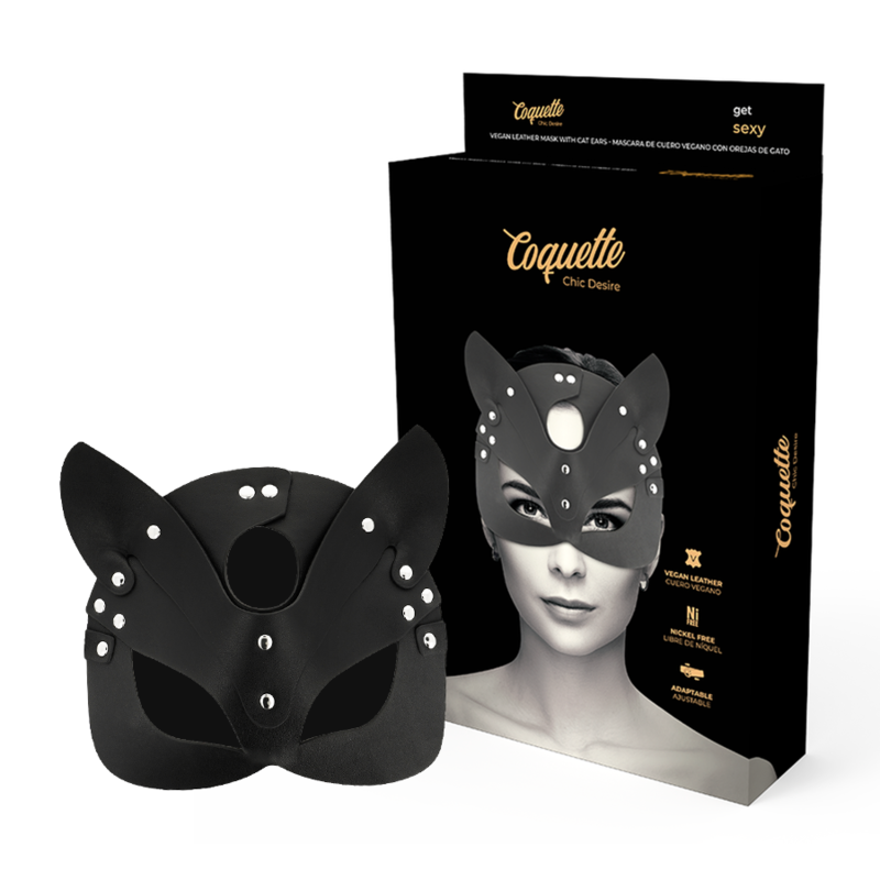 Coquette Accessories-Maske aus veganem Leder mit Kaninchenohren · Sexy Damen-Dessous