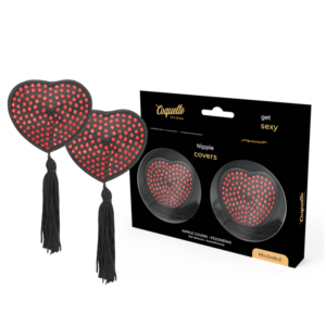 Coquette Accessories-Brustwarzen Abdeckungen Herz Schwarz/Rot · Sexy Damen-Dessous