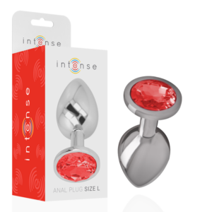 Intense Anal Toys-Analplug Metall Aluminium mit Kristall-Rot, Größe L · Spielzeug aus Glas & Metall