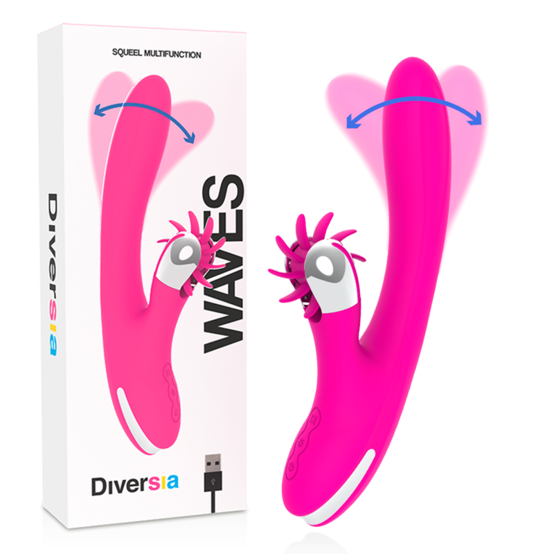Diversia-Bunny Waves 24 cm-Silikon, 7 Stufen, wiederaufladbar, USB