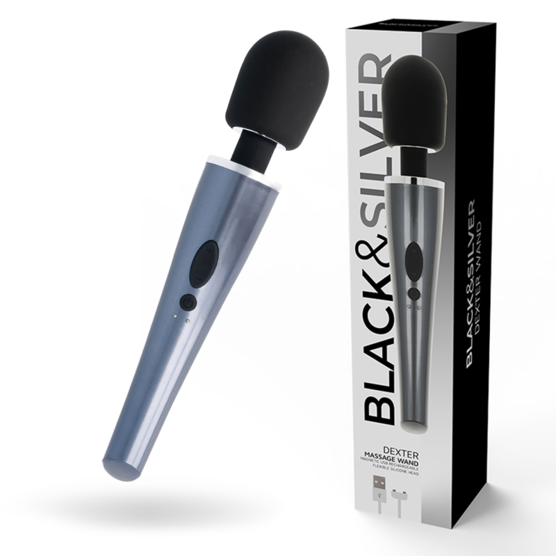 Black&silver-Dexter Massage-Wand-Silikon, 10 Stufen, wiederaufladbar