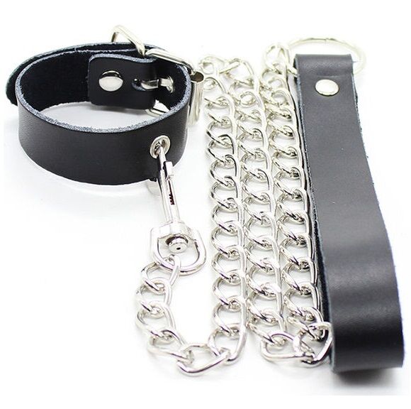Ohmama Fetish-Halskette Penis und Lederarmband mit Metallkette · Spielzeug aus Glas & Metall