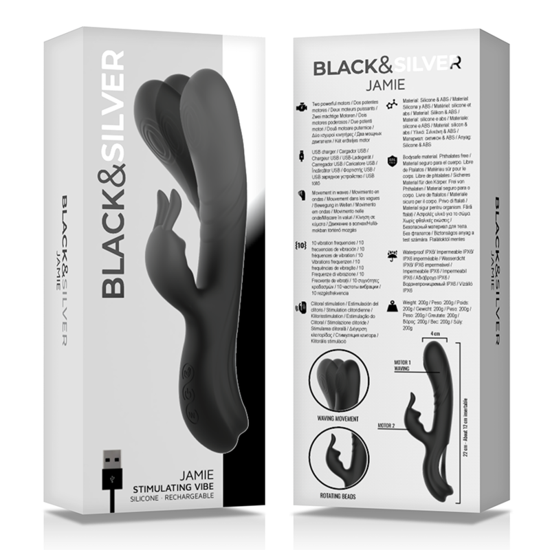 Black&silver-Jamie Rabbit Stimulator Silikon Wiederaufladbar · Vibratoren (Bild 3)