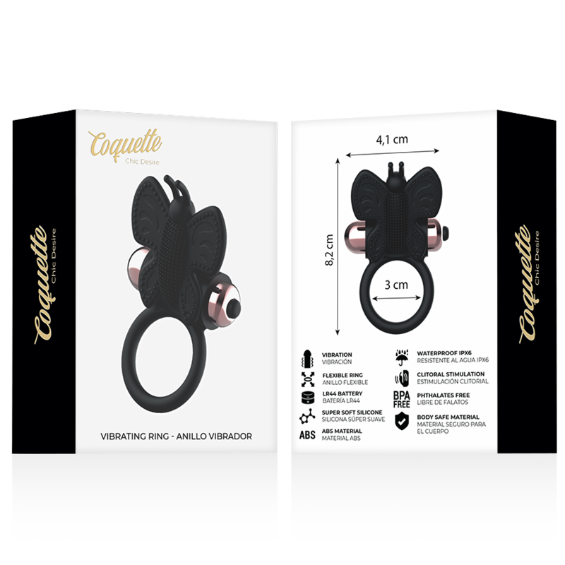 Coquette Toys-Ring Vibrator Schmetterling Schwarz/Gold-Silikon · Sextoys (Bild 8)