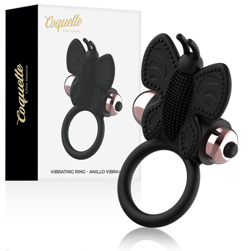 Coquette Toys-Ring Vibrator Schmetterling Schwarz/Gold-Silikon · Sextoys