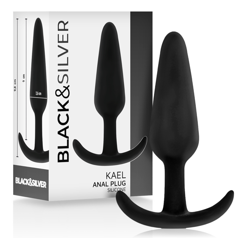Black&silver-Kael Analplug aus Silikon mit mittlerer Schlaufe-wasserdicht