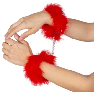 Secretplay 100% Fetish-Handschellen mit Marabou Rot-Metal · Sextoys