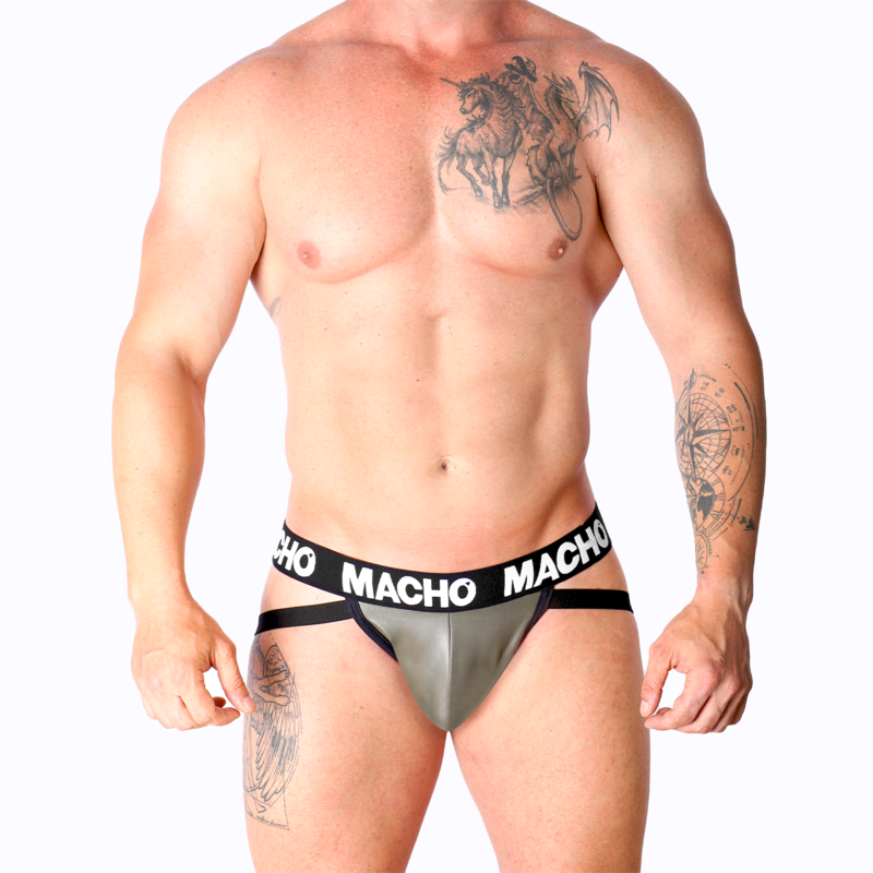 Macho Underwear-MX27GR Jock aus ökologischem Leder Grau-Beige · Herrenunterwäsche (Bild 5)