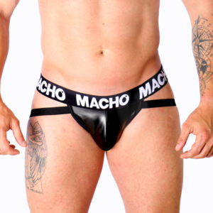 Macho Underwear-MX25NC Jock aus Kunstleder Schwarz