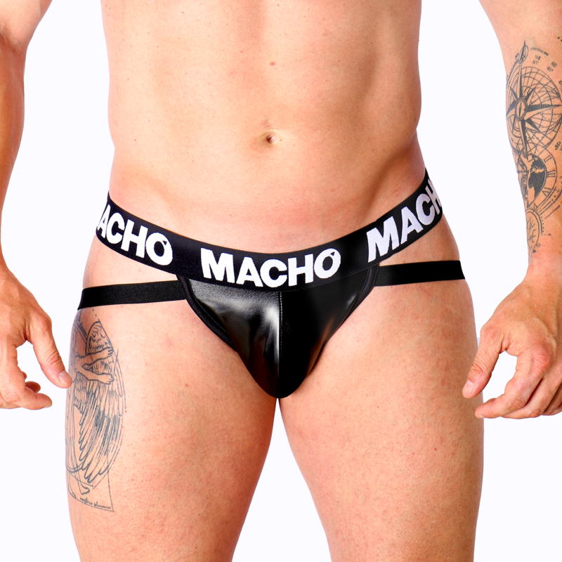 MACHO - MX25NC JOCK BLACK LEATHER S Macho Underwear-MX25NC Jock aus ökologischem Leder Schwarz · Herrenunterwäsche