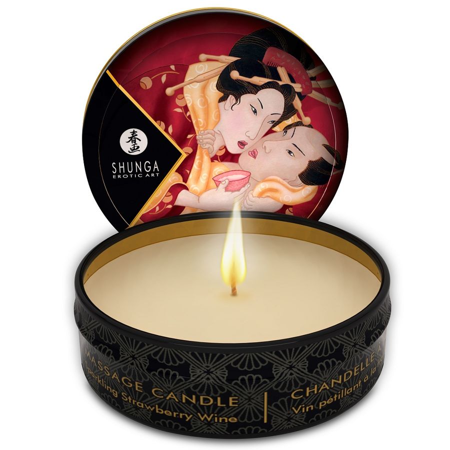 Shunga Candles-Mini Caress Massagekerze Erdbeere und Cava 30 ml