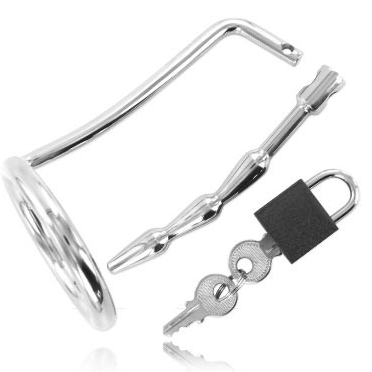Metal Hard-Hodenring mit Keuschheitsstopfen · Spielzeug aus Glas & Metall