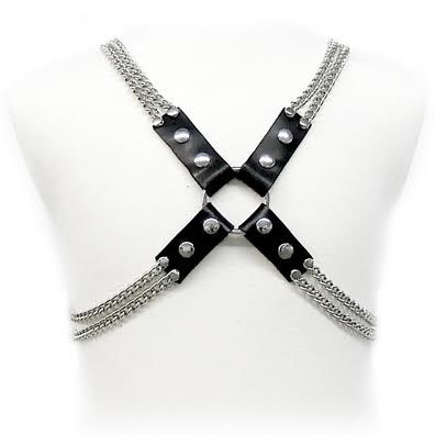 Leather Body-Harness mit Ketten-Metall