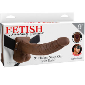 Fetish Fantasy Series-Hohl-Strap-on 22.9 cm mit Hoden, Braun-PVC