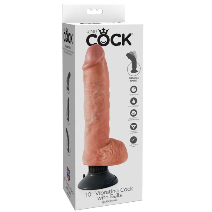 King Cock-25.5 Cm Vibrator Penis mit Testikel, Schwarz-Waterproof · Vibratoren (Bild 3)