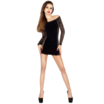 Passion-BS025 Bodystocking Anzug im Stil mit langen Ärmeln · Spicy Dessous & Bodystockings