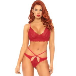 Leg Avenue-Spitzen-2 Stk.-Set mit gekreuzten Hosenträgern · Sexy Damen-Dessous