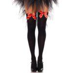 Leg Avenue Hosiery-Strümpfe bis zum Oberschenkel aus Nylon mit Bördel-Rot · Sexy Damen-Dessous