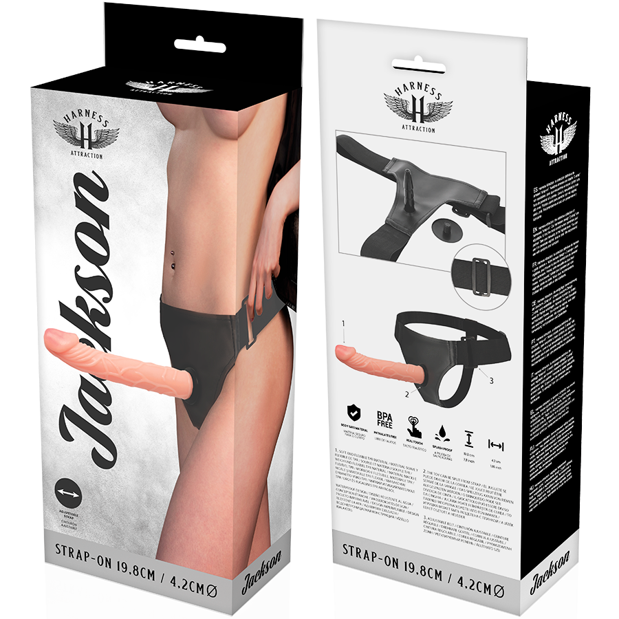 Harness Attraction-Rnes Jackson 19.8 cm -o- 4.2 cm-TPR, Drehung · Strap-on & Harness (Bild 5)