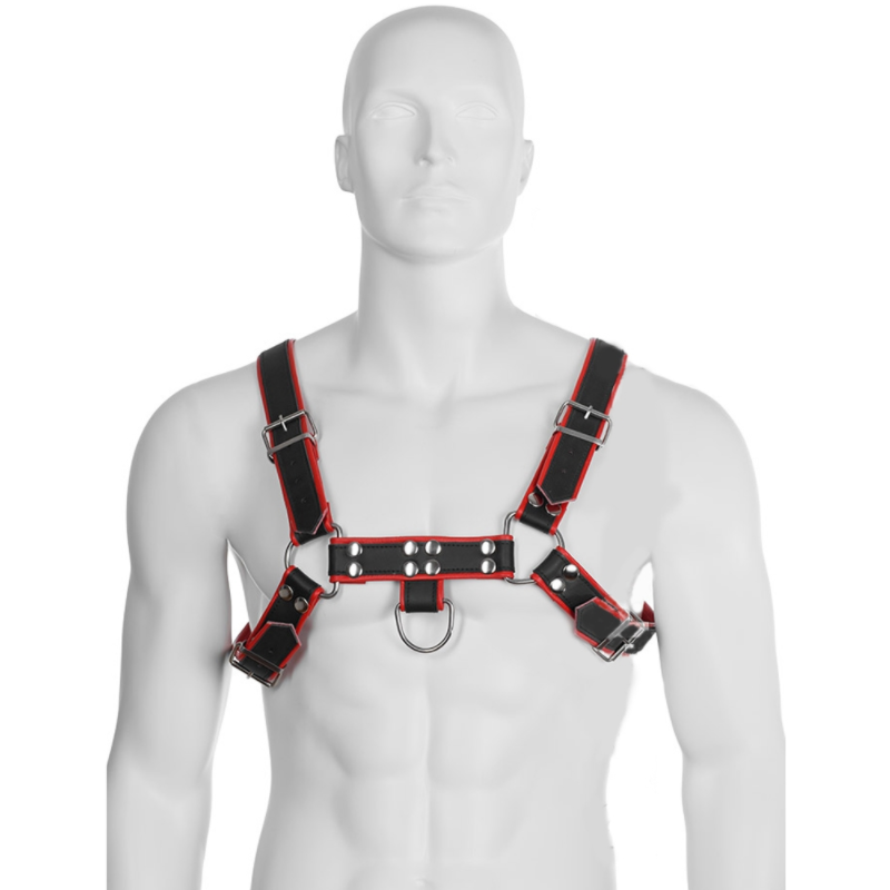 Leather Body-Harness mit Kette Iii Schwarz/Rot-Ökologische Haut · Herrenunterwäsche (Bild 2)