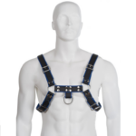 Leather Body-Harness Pektoral in Pelle Blau und Schwarz Bulldog · Spielzeug aus Glas & Metall