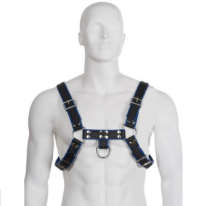 Leather Body-Brustharness aus Leder Blau und Schwarz Bulldog