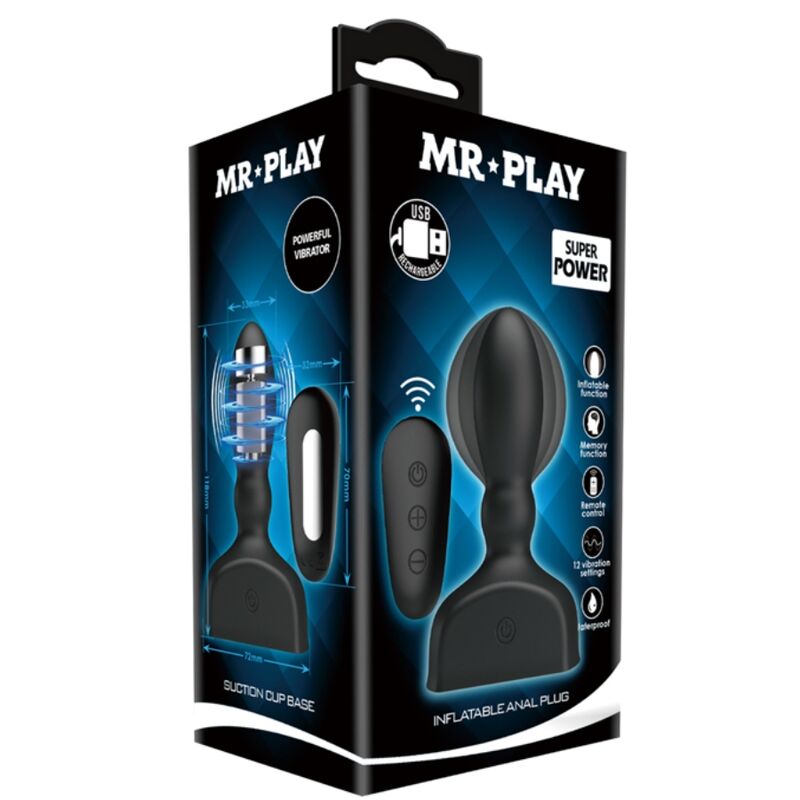 Mr Play-Analplug aufblasbar Schwarz mit drahtloser Fernbedienung-12 Geschwindigkeiten · Vibratoren (Bild 6)