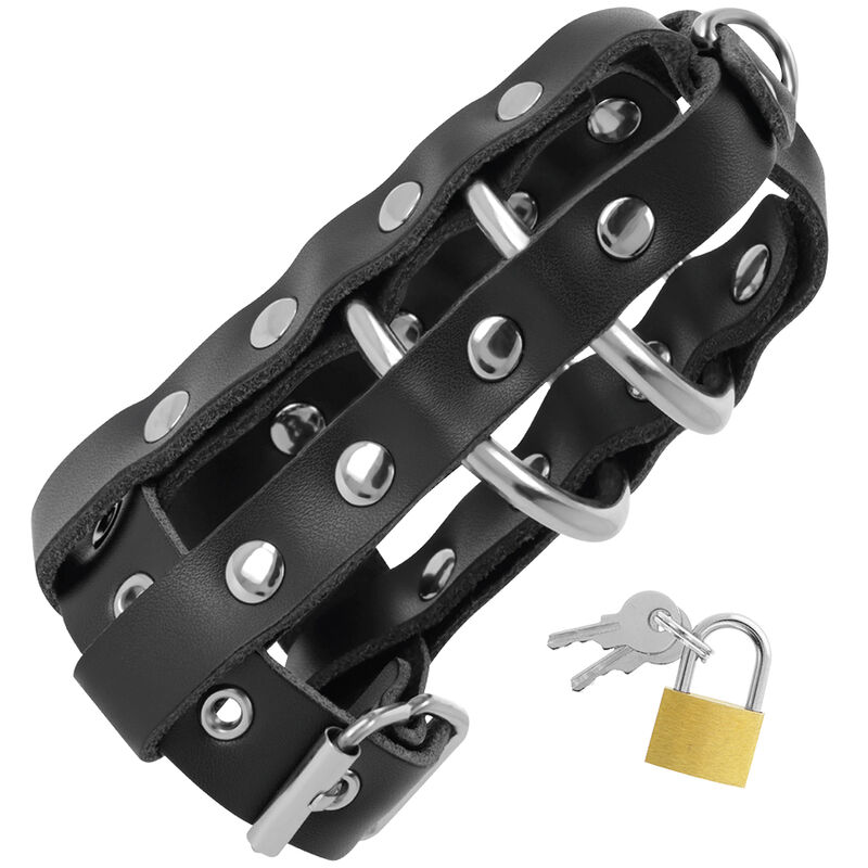 Darkness Bondage-Keuschheit Käfig aus veganem Leder mit Schloss · Sextoys (Bild 5)