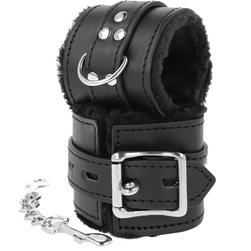 Darkness Bondage-Handschellen Bdsm gepolstert mit Schwarz-PVC Pelz · Sextoys (Bild 5)