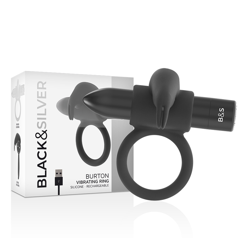 Black&silver-Burton Ring 10 Modi Vibration Schwarz-Silikon, 10 · Penisringe & -hüllen (Bild 6)