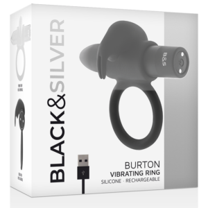 Black&silver-Burton Ring 10 Modi Vibration Schwarz-Silikon, 10 · Penisringe & -hüllen (Bild 3)