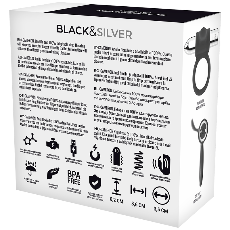 Black&Silver-Cameron Ring Wiederaufladbar Silikon 10 Geschwindigkeiten · Sextoys (Bild 4)