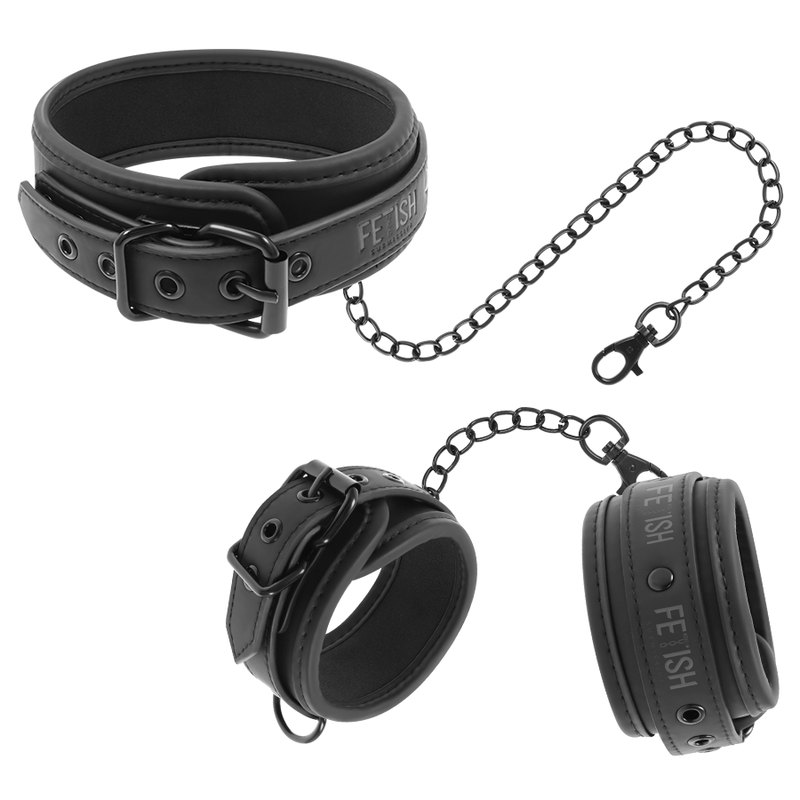 Fetish Submissive Bondage-Halsband und Handschellen aus veganem Leder