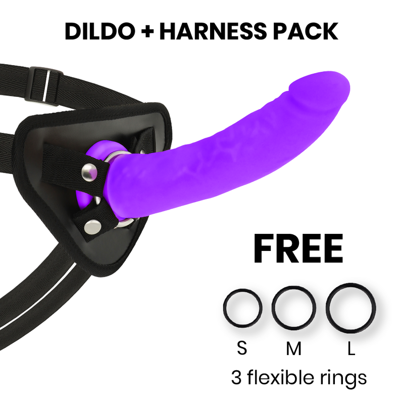 Deltaclub-Arnes mit Dildo in Silikon Lila 20 cm – Ø 4 cm · Strap-on & Harness
