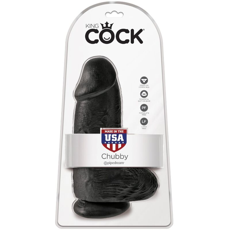 King Cock-Chubby Realistischer Penis 23 cm Schwarz-PVC, Saugnapf · Strap-on & Harness (Bild 2)
