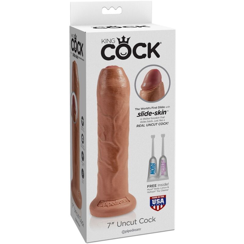 King Cock-Uncut Realistic Penis 17.8 cm Caramel-PVC, Saugnapf · Strap-on & Harness (Bild 2)