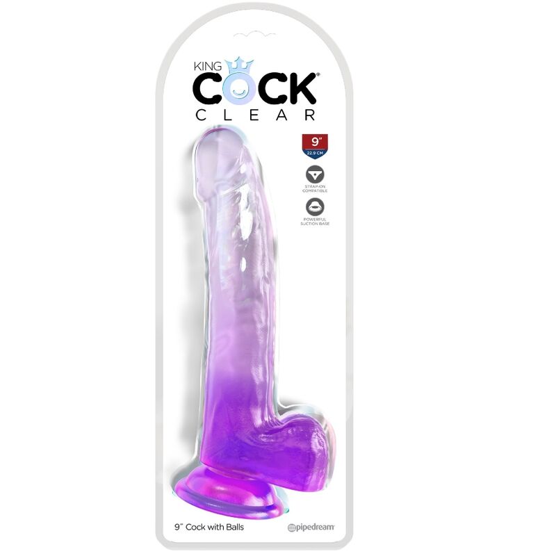 King Cock-Dildo Transparent mit Hoden 20.3 cm Lila-TPE, Saugnapf · Strap-on & Harness (Bild 2)